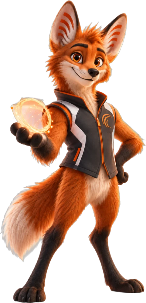 Nexo, o mascote da Netforce, segurando um anel de fibra óptica